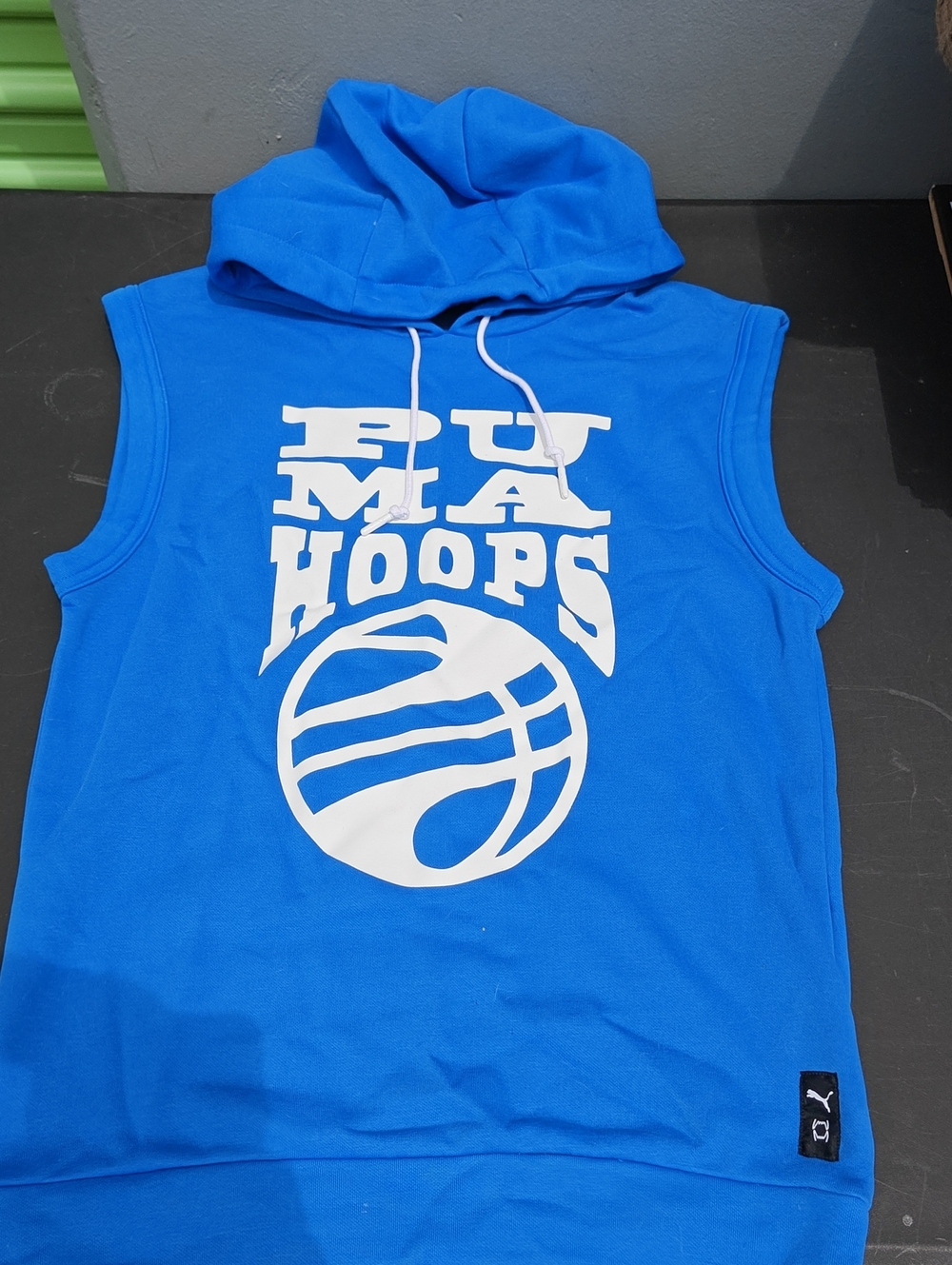 Puma Bright Blue Sleeveless Hoodie with White Drawstrings
